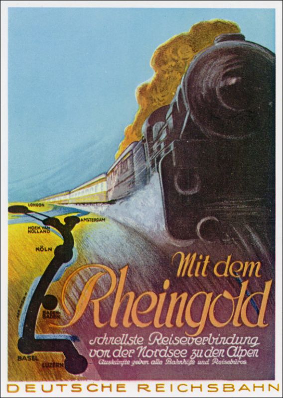 Werbung der Deutschen Reichsbahn für den Rheingold 1930